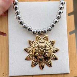 Sun Pendant Necklace on Silver Beaded Chain